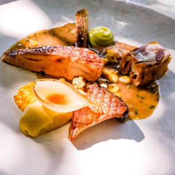 Roast Guinea fowl, sweetcorn, cep & tarragon