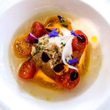 South coast crab, isle of wight tomatoes & lemon verbena